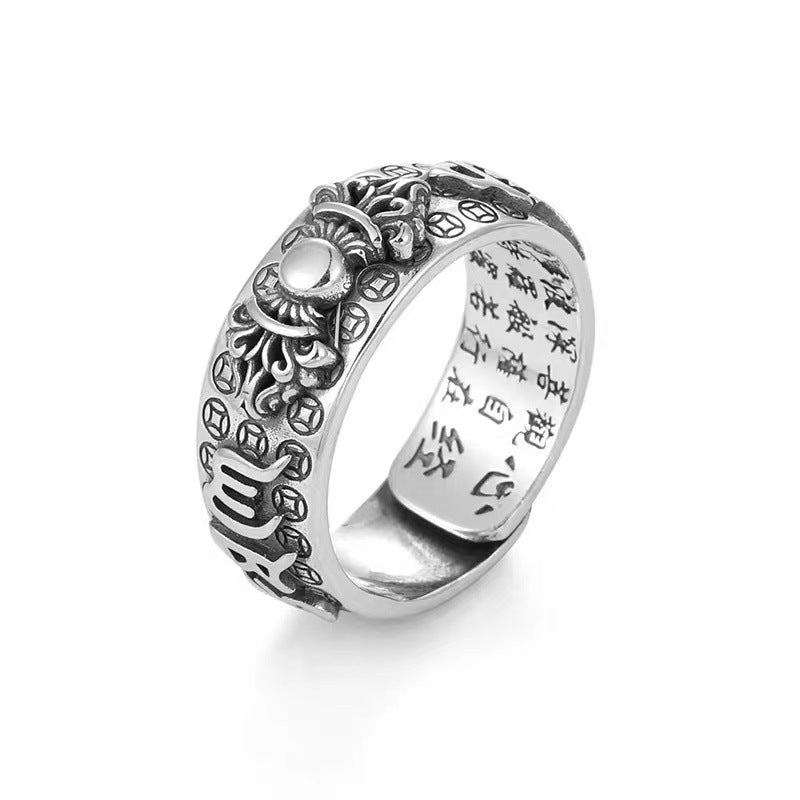 Wholesale Thai Silver Pixiu Ring Unisex Adjustable Buddhist Jewelry Accessory Gift Boutique
