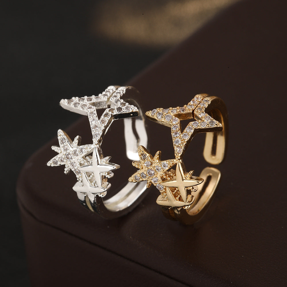 Wholesale Chic Star Moissanite Ring Gold Tone Copper Jewelry Accessory Gift Everyday Wear