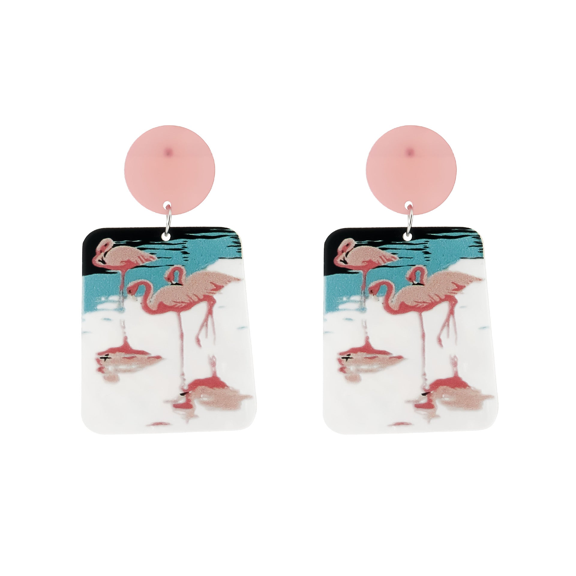 Wholesale  light luxury summer pink square flamingo acrylic  earrings