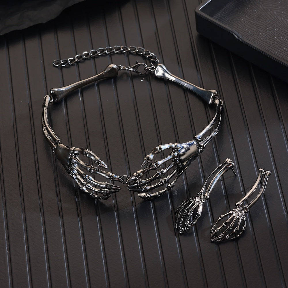 Wholesale Silver Tone Alloy Gothic Skeleton Necklace Earring Set  Fashion Accessory