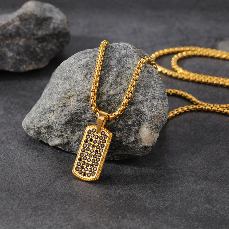 Wholesale European Street Style Unisex Necklace Square Diamond Pendant Stainless Steel Fashion Accessory