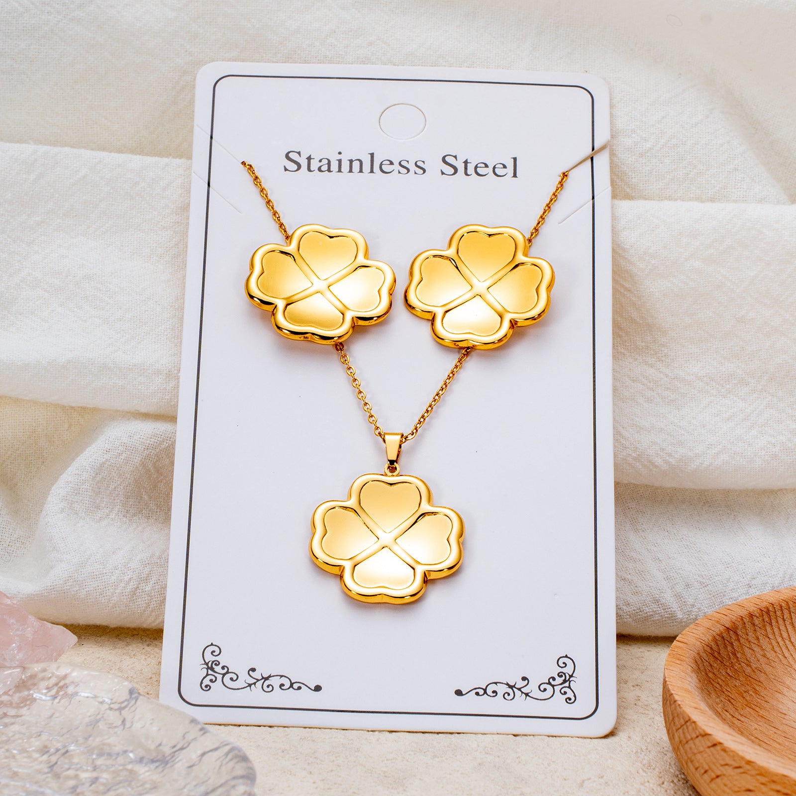Wholesale Stainless Steel Electroplated Earring and Necklace Set - Trendy Office Lady Style,  Fashion Accessory Boutique Resale