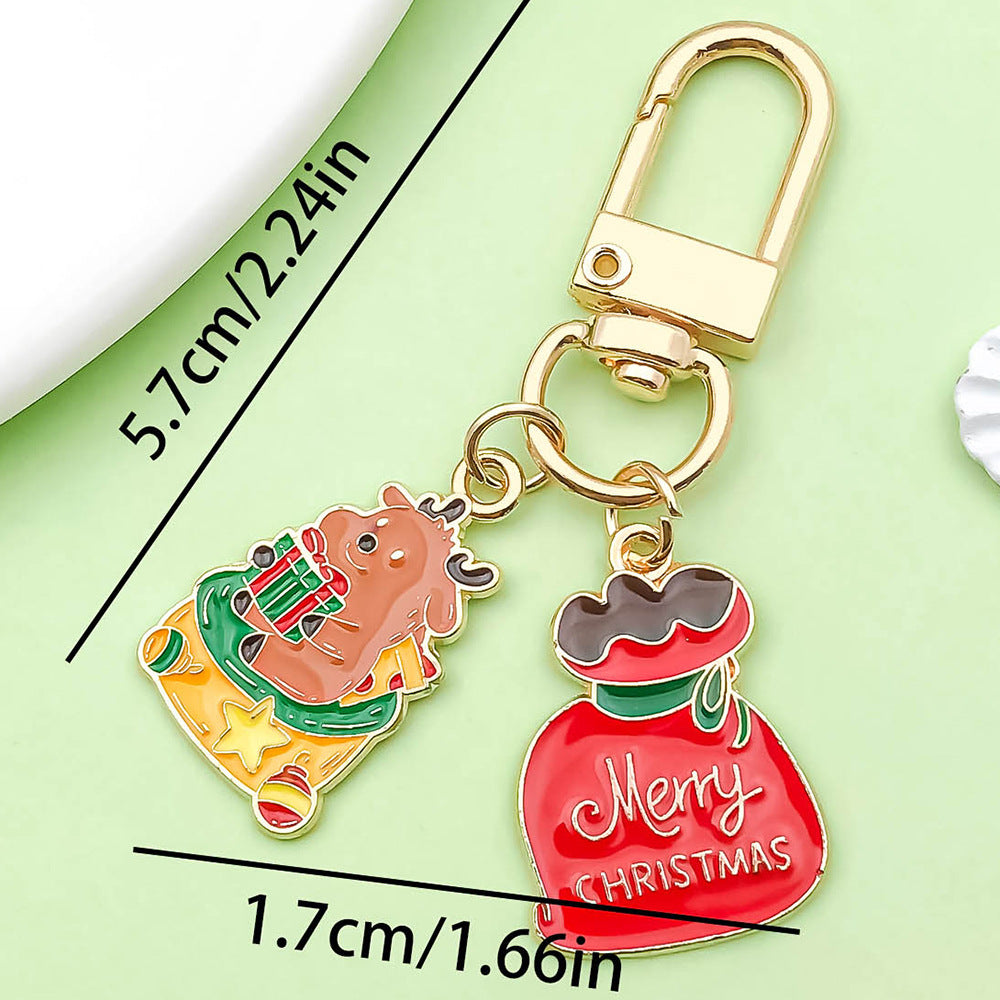 Wholesale Christmas oil drop alloy  snowman bell  keychain