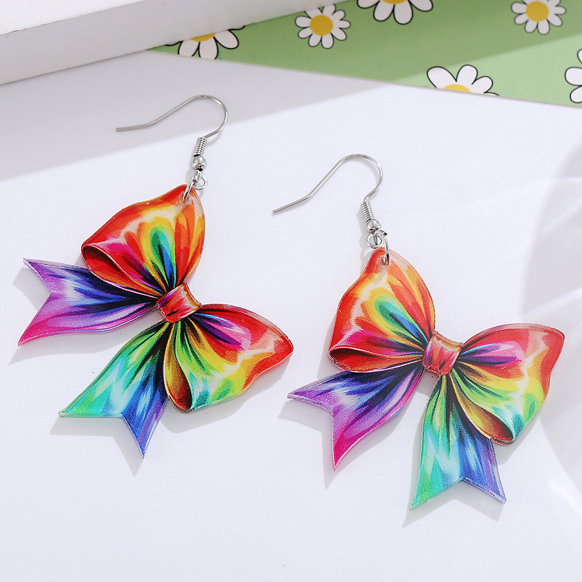 Wholesale Rainbow bow drop earrings