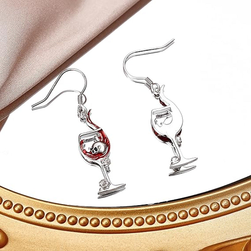 Wholesale  Halloween Skull Head Wine Glass Creative Earrings