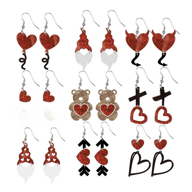 Wholesale Valentine's Day acrylic asymmetric leopard Love earrings