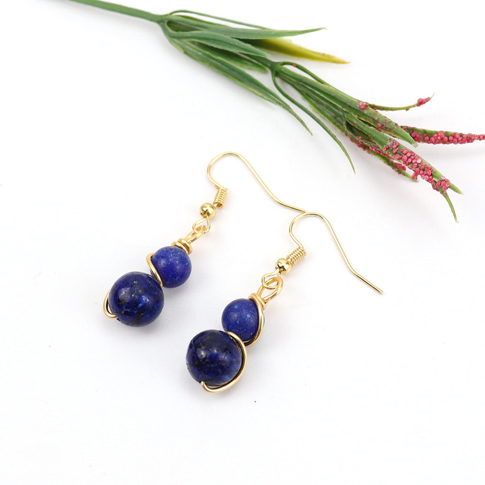 Wholesale Handmade Tree Design Gold Tone Crystal Beaded Wire Wrapped Drop Earrings Fashion Accessory Gift Boutique Resale