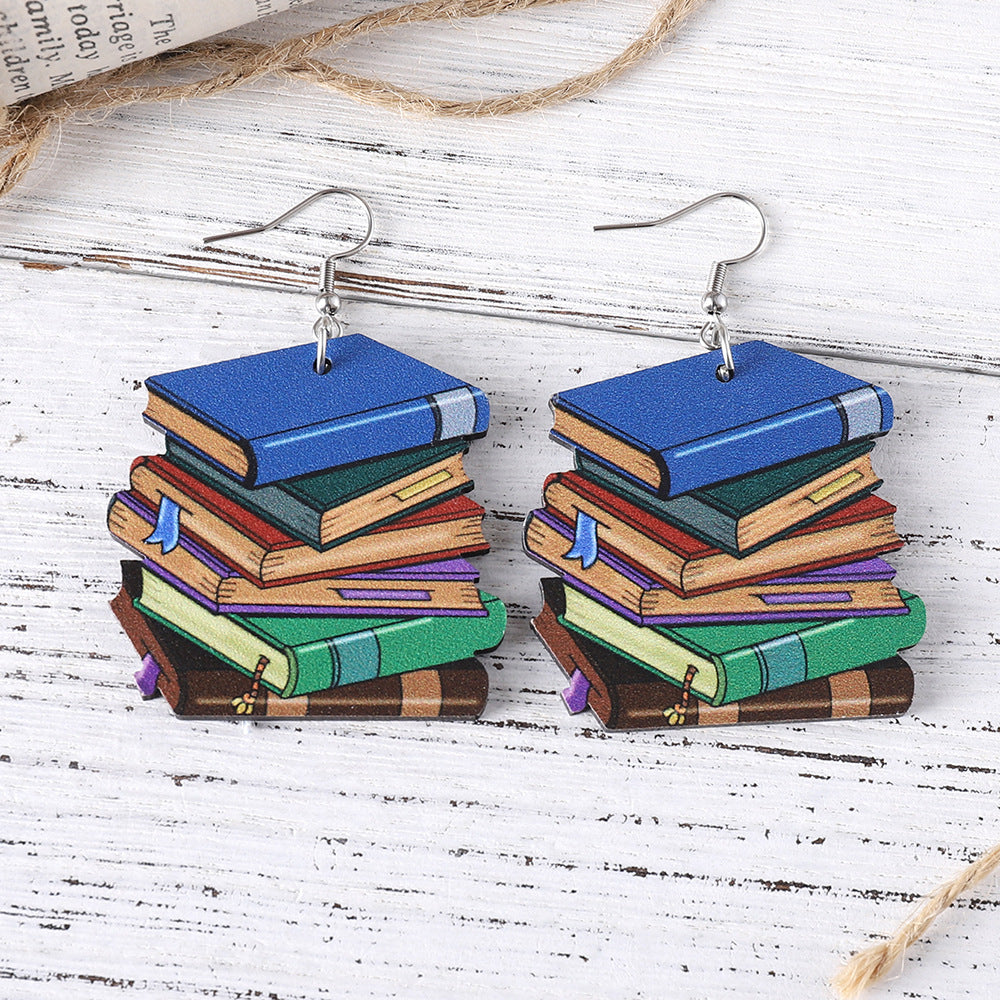 Wholesale Teacher's Day Book Wooden Double-Sided Earrings