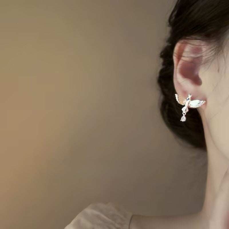 Wholesale  retro metal bird zircon earrings