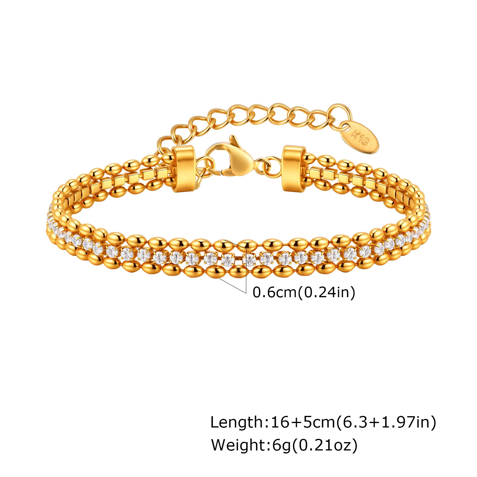 Wholesale Stainless Steel Gold Green Zircon Layered Bracelet For Women Stylish Fashion Jewelry Accessory Gift