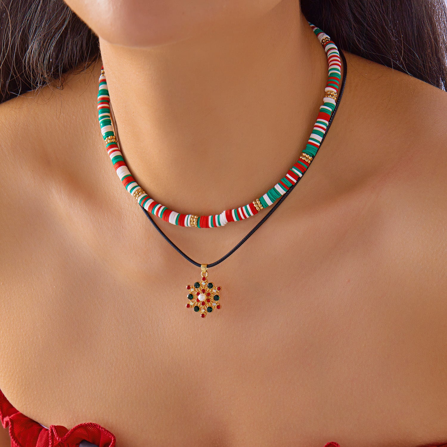 Wholesale Christmas cartoon Christmas tree snowman multi-layer necklace