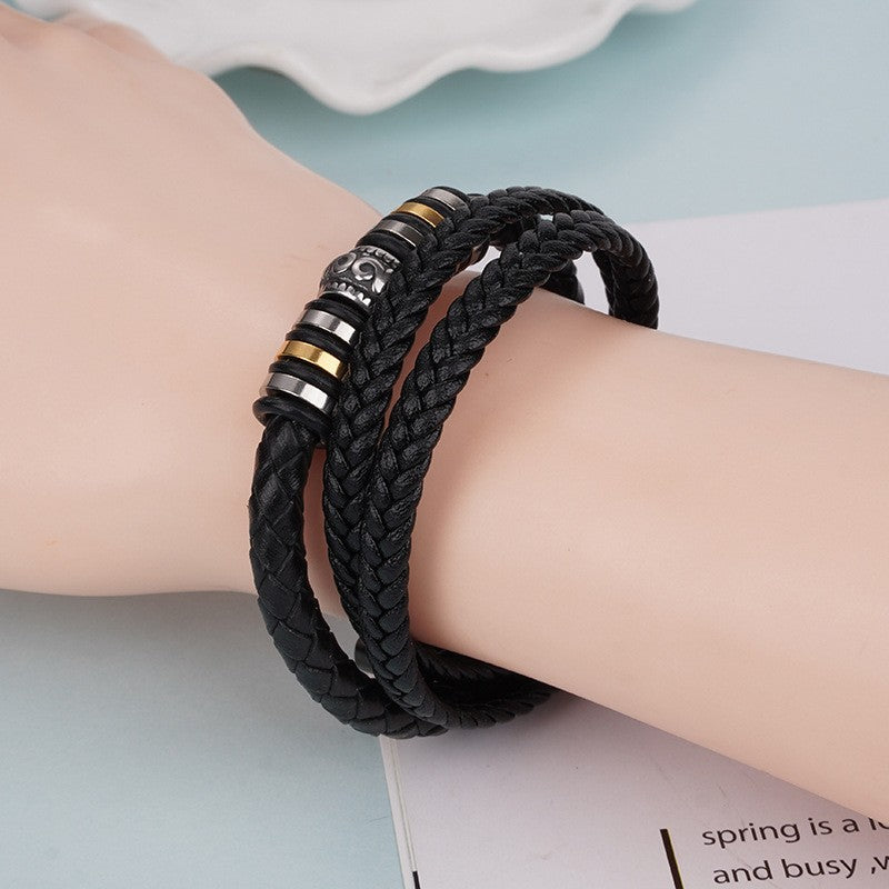 Wholesale Ethnic Style Leather Bracelets Men's Multi-layer Braided Magnetic Clasp Bracelet ACC-BT-Yima001
