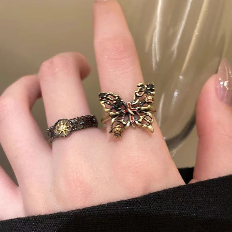 Wholesale Alloy Butterfly Sunflower Open Ring Retro Dark Style Women S Fashion Jewelry