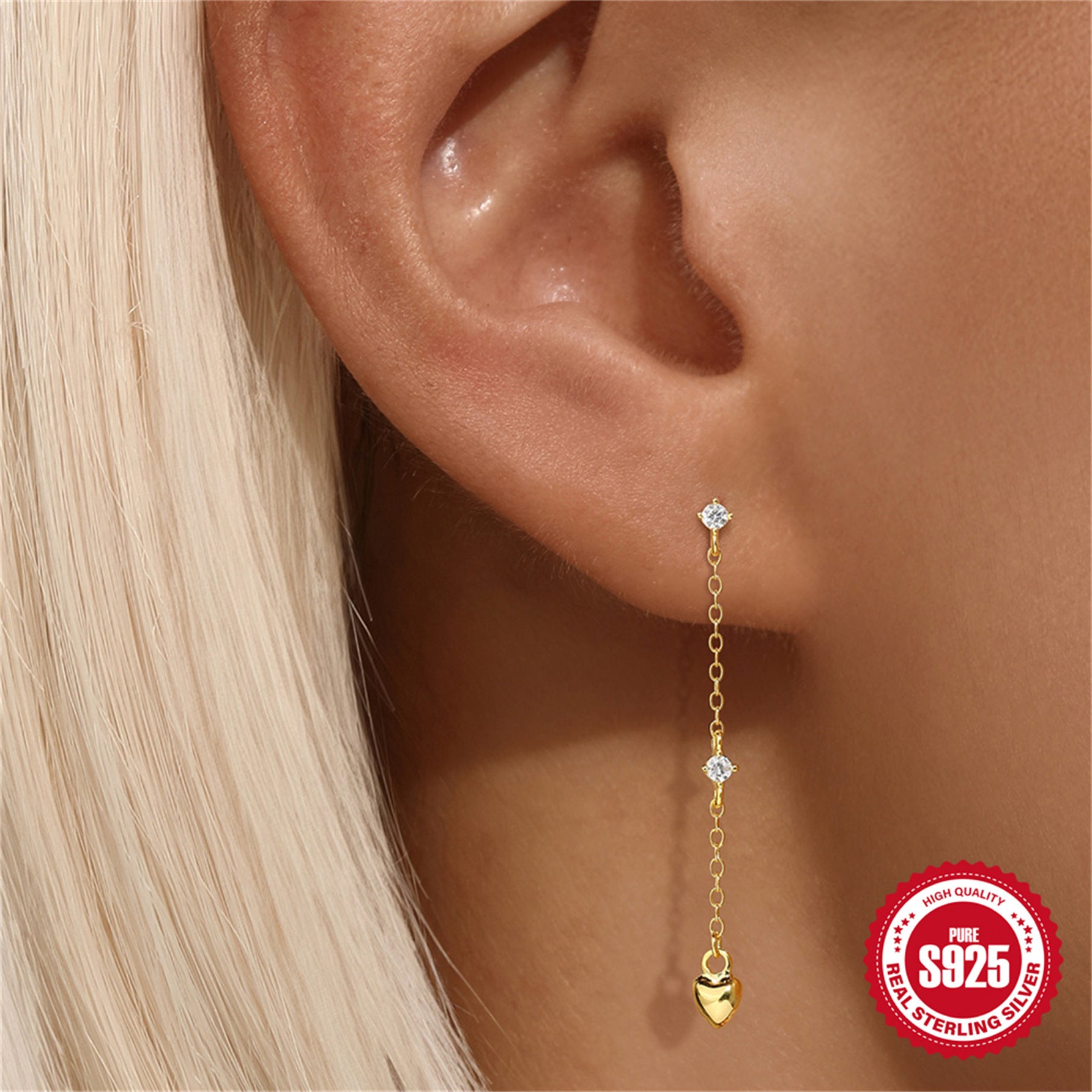 Wholesale S925 sterling silver heart flower moon diamond tassel earrings