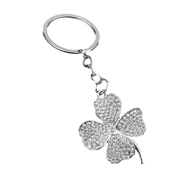 Wholesale Minimalist Lucky Four-Leaf Clover Keychain Zinc Alloy Diamond-Encrusted Fashion Accessory Gift