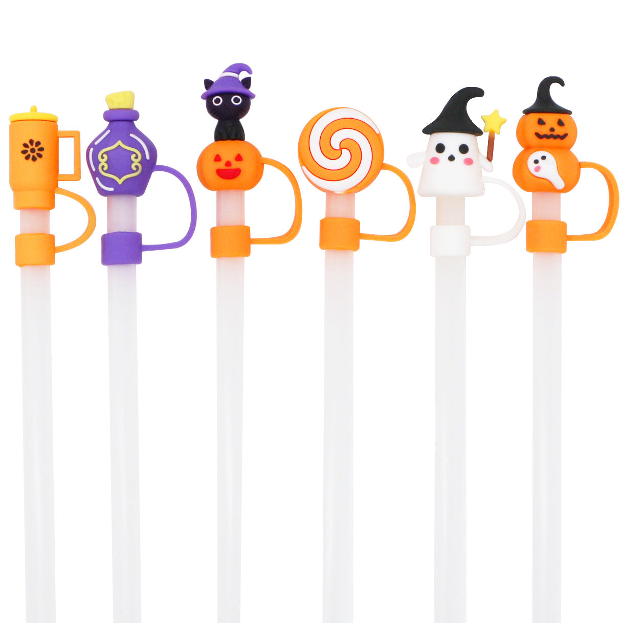 Wholesale  Straw Cover Fun PVC Dust Proof Cap For Straight Straws 10Mm White Star Ghost Straw Tube Cap
