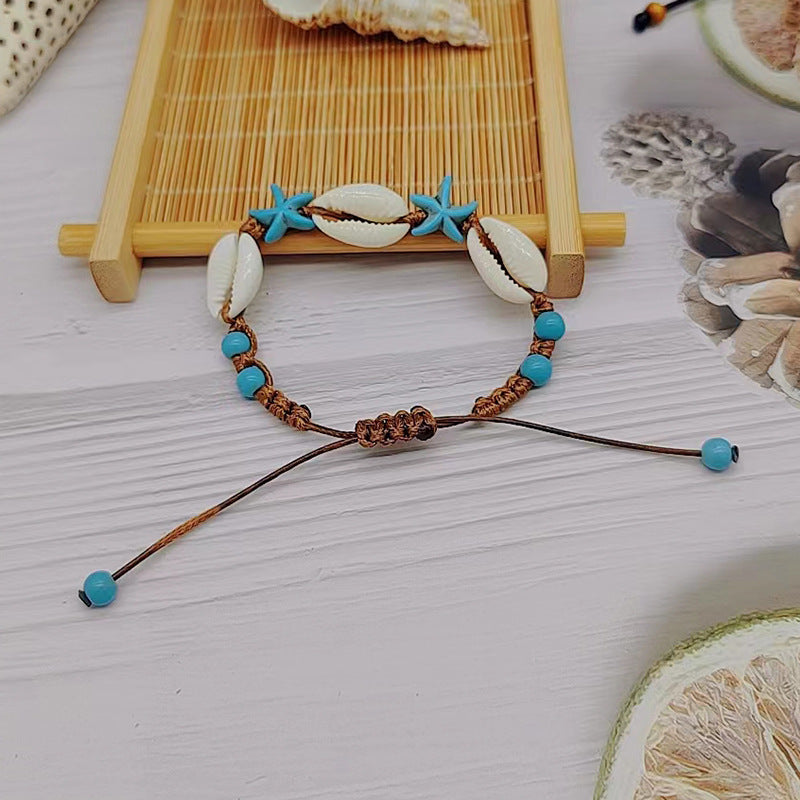Wholesale Ocean Style Blue Turquoise Beads Natural Shell Handwoven Bracelet ACC-BT-Youl002