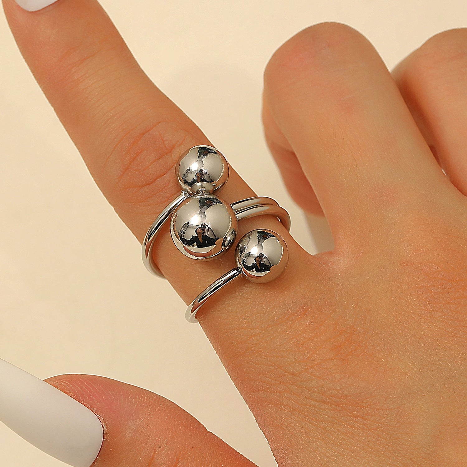 Wholesale Cross Bead Geometric Ball Ring