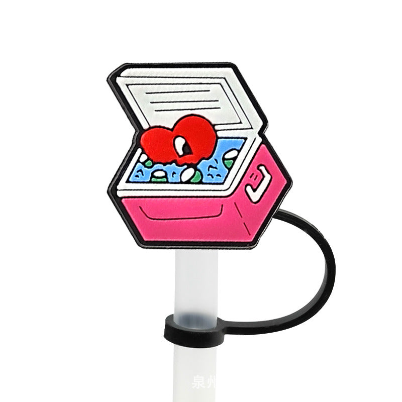 Wholesale 10PCS 7-8mm Straw Tube Cap Love Leopard Pattern Rainbow Cow Pattern PVC Soft Rubber Dust Stopper Cute Straw Decoration ACC-SCR-KuaJ002