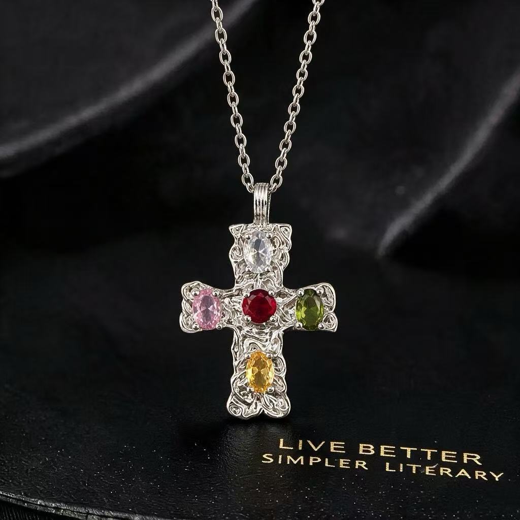 Wholesale Gold Tone Copper Zircon Cross Pendant Necklace Trendy Lava Cross Design Fashion Jewelry Accessory For Women Boutique Resale