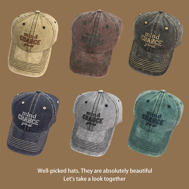 Wholesale Vintage Embroidered Letter Wide Eaves Big Head Sunshade Baseball Cap