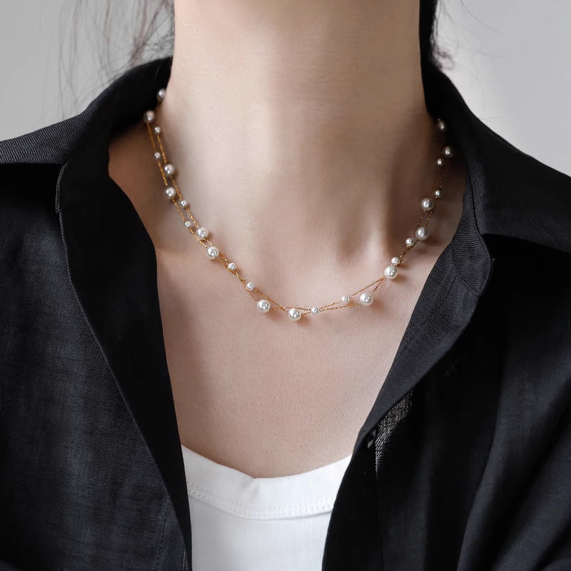 Wholesale Titanium Steel Light Luxury Pearl Choker Necklace