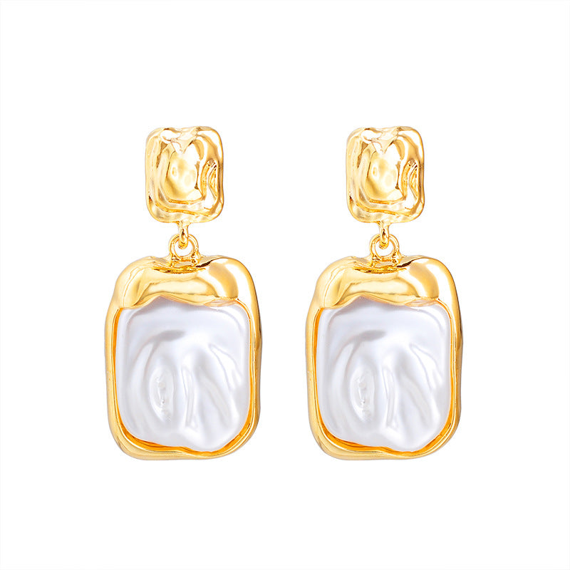 Wholesale square pleated Baroque shell stud earrings