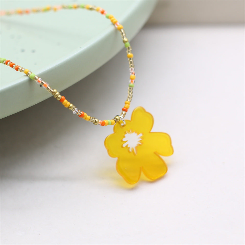 Wholesale Colorful Rice Bead Flower Necklace