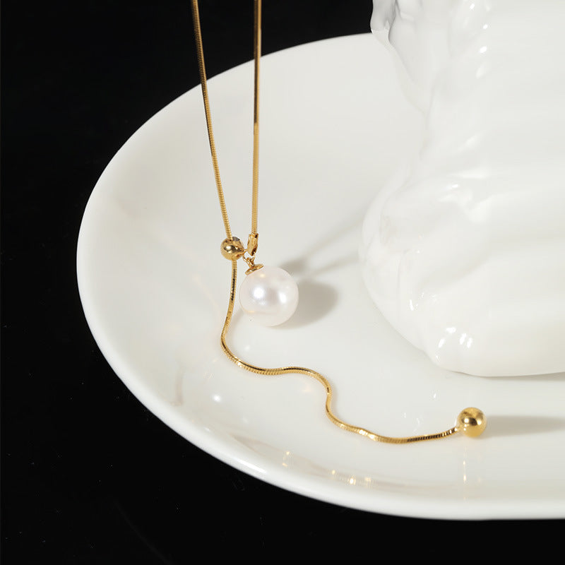 Wholesale Double Layer Stacking Pearl Titanium Steel Necklace ACC-NE-YiSheng002