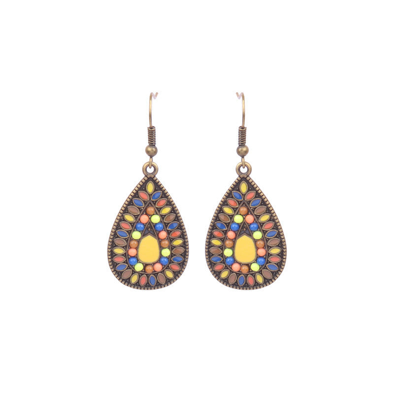 Wholesale Retro Bohemian Color Drip Oil Tassel Earrings Alloy Jewelry Fashion Accessory