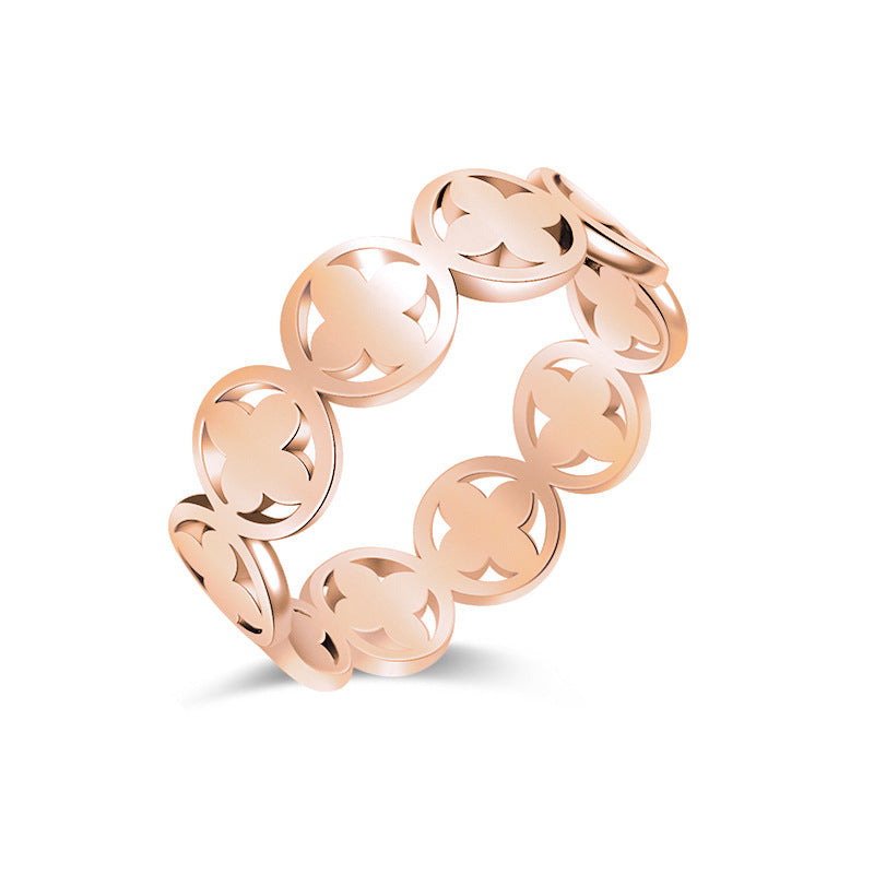 Wholesale  Light Luxury Stainless Steel Four-leaf Clover Ring