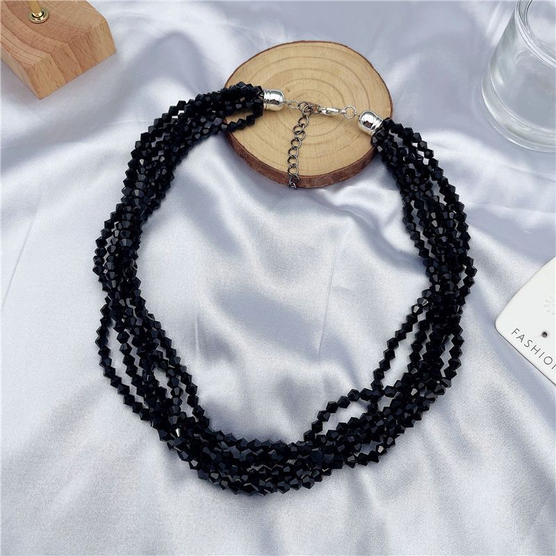 Wholesale retro multi-layer silver gray glass pearl necklace