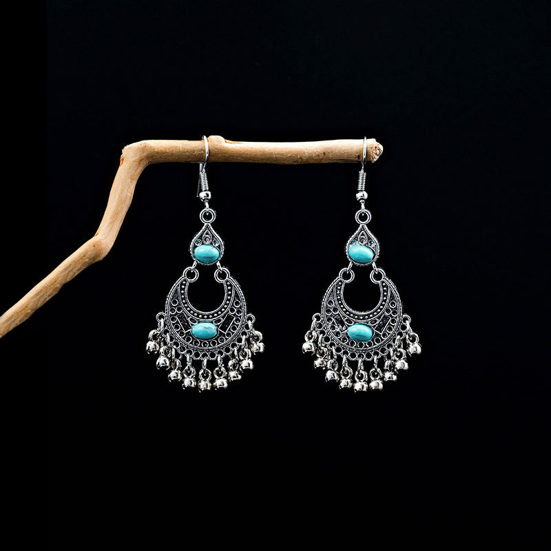 Wholesale Retro Bohemian Blue Turquoise Ethnic Style Alloy Earrings ACC-ES-MDD022