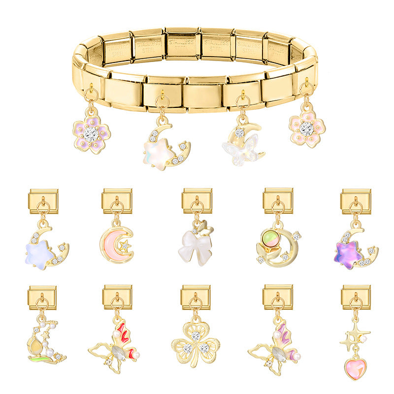 Wholesale 9mm Italian Charm Starter Bracelets DIY Butterfly Fish Pendant Stainless Steel Composable Bracelet