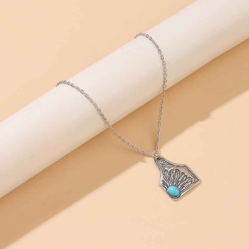 Wholesale Retro Bohemian Turquoise Pendant Necklace for Women Alloy Jewelry Accessory Boutique Resale Gift