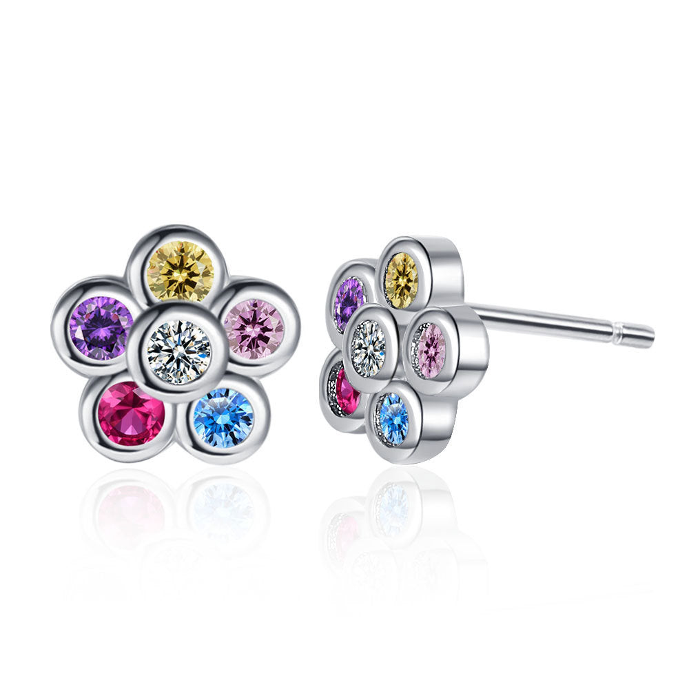 Wholesale Rainbow Flower Zircon Earrings