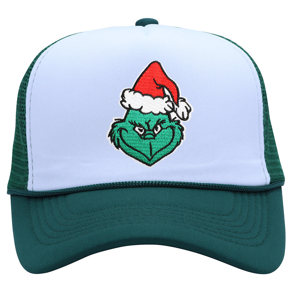 Wholesale Christmas green hair monster embroidered label grid baseball cap