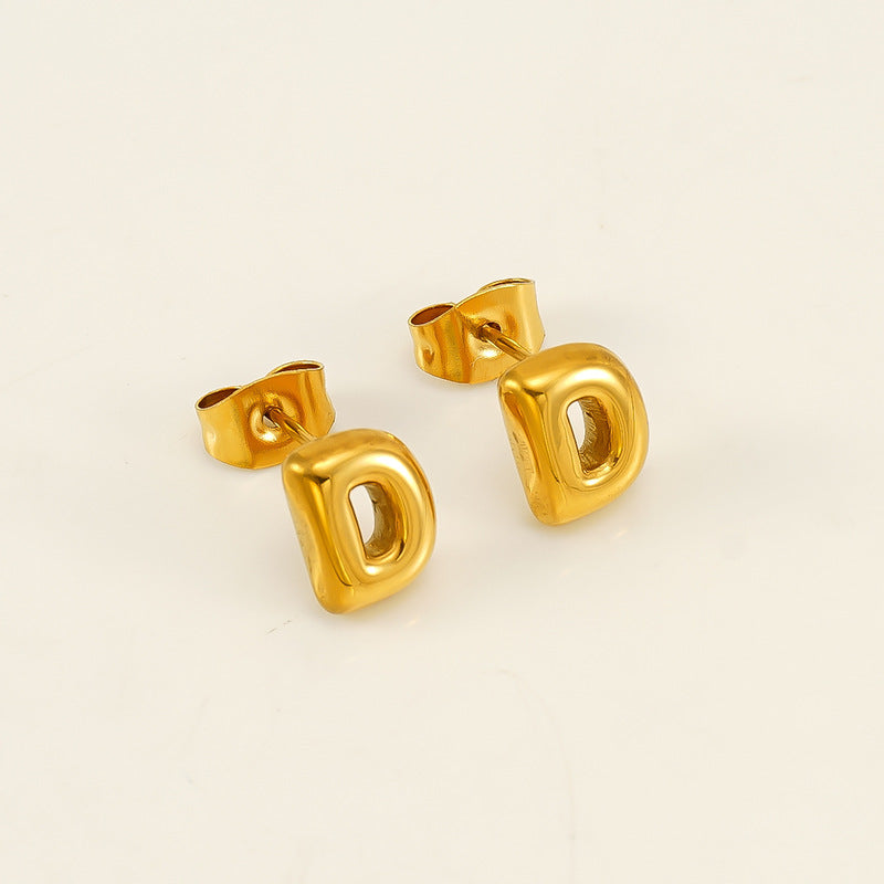 Wholesale 26 Letter Earrings Plated with 18K Gold Mini Letter Earrings Stainless Steel Earrings ACC-ES-ZhongYao008
