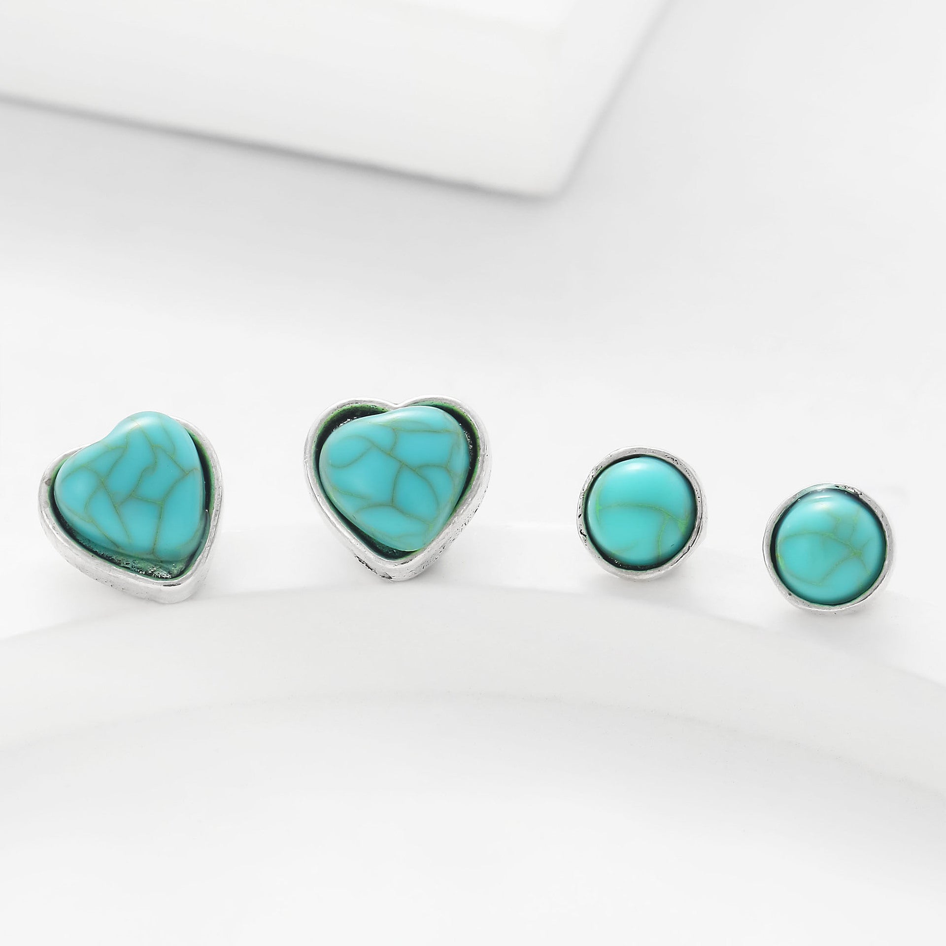 Wholesale retro geometric love teardrop turquoise 6 pairs of suit earrings  set