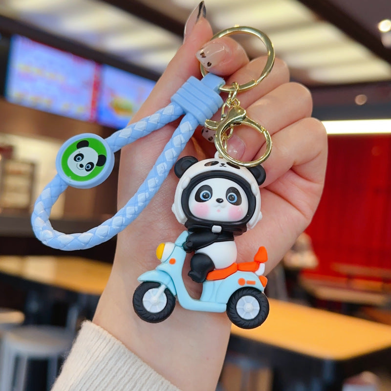 Wholesale Cute Motorcycle Panda PVC Keychain Cartoon Bag Charm Gift For Couples Resale