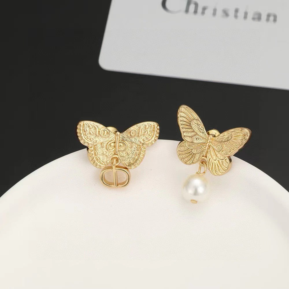 Wholesale Man-made pearl butterfly letter earrings ACCVIP