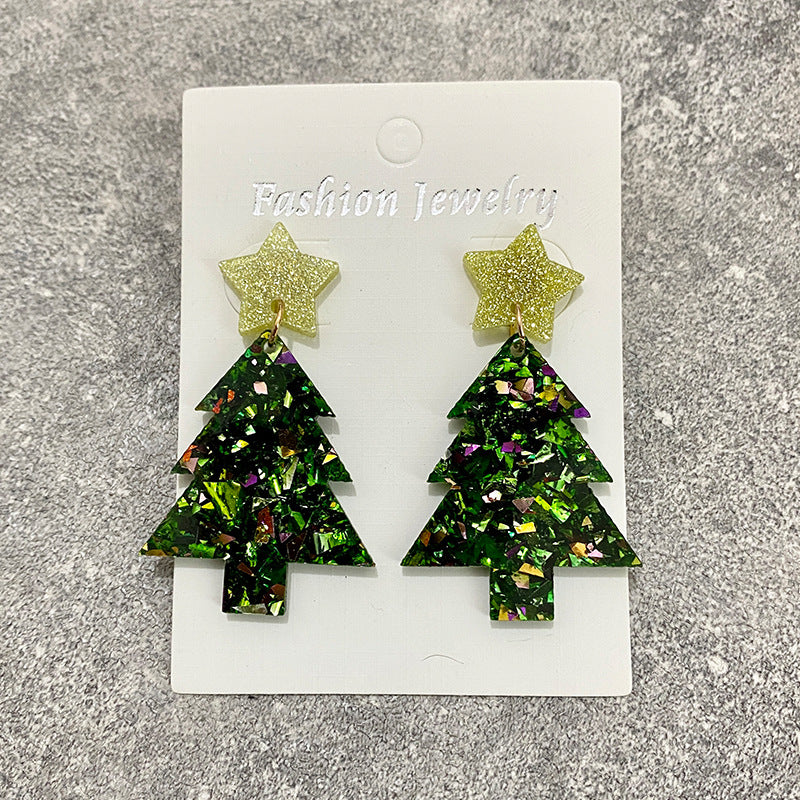 Wholesale  Christmas tree earrings flash acrylic fashion earrings