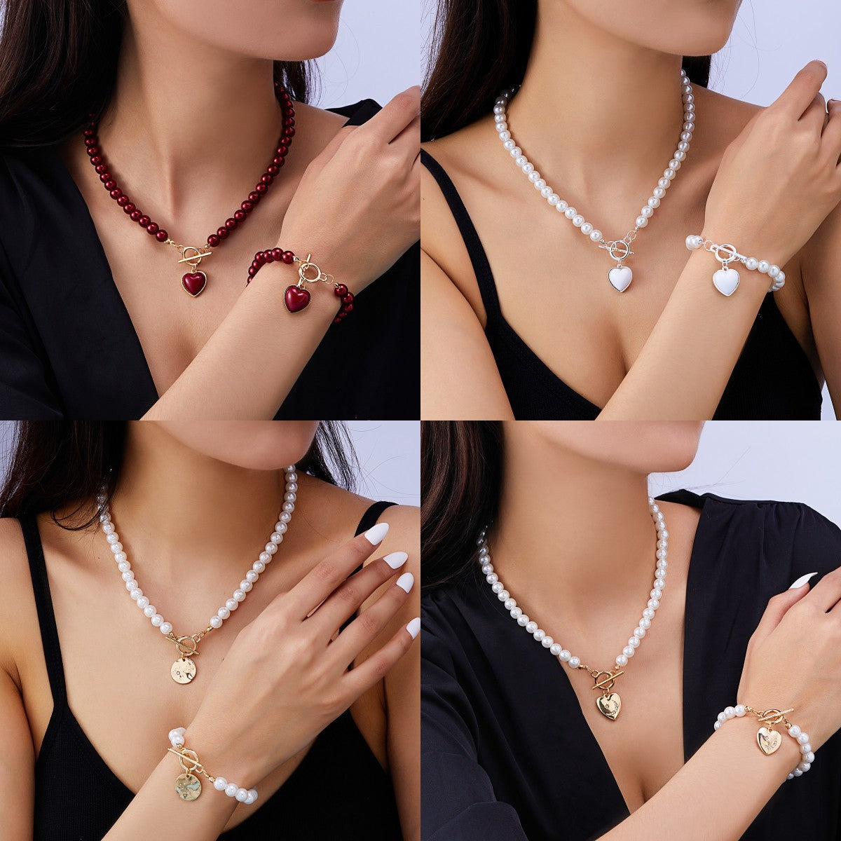 Wholesale  pearl bracelet necklace suit female light luxury love clavicle chain