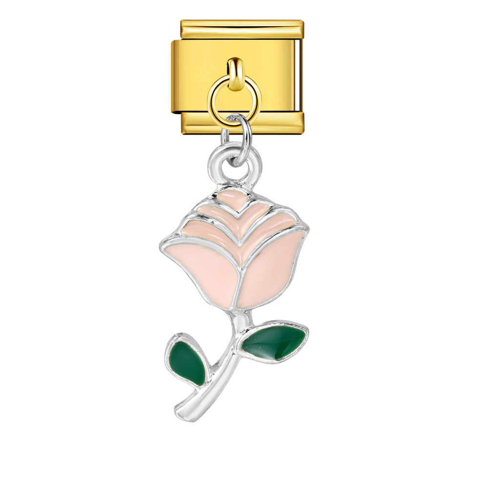 Wholesale Italian Charm Bracelet 9mm DIY single handmade flowerCreative Stainless Steel Composable Bracelet