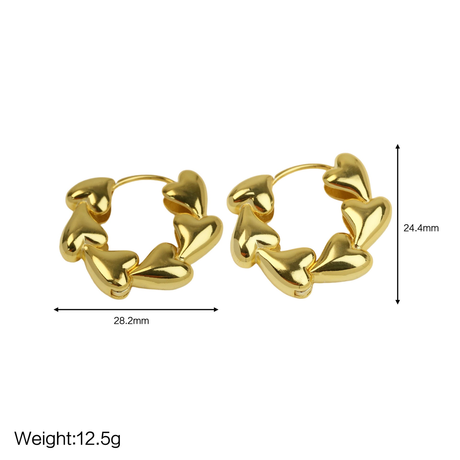 Wholesale 18k brass smooth love heart heart earrings