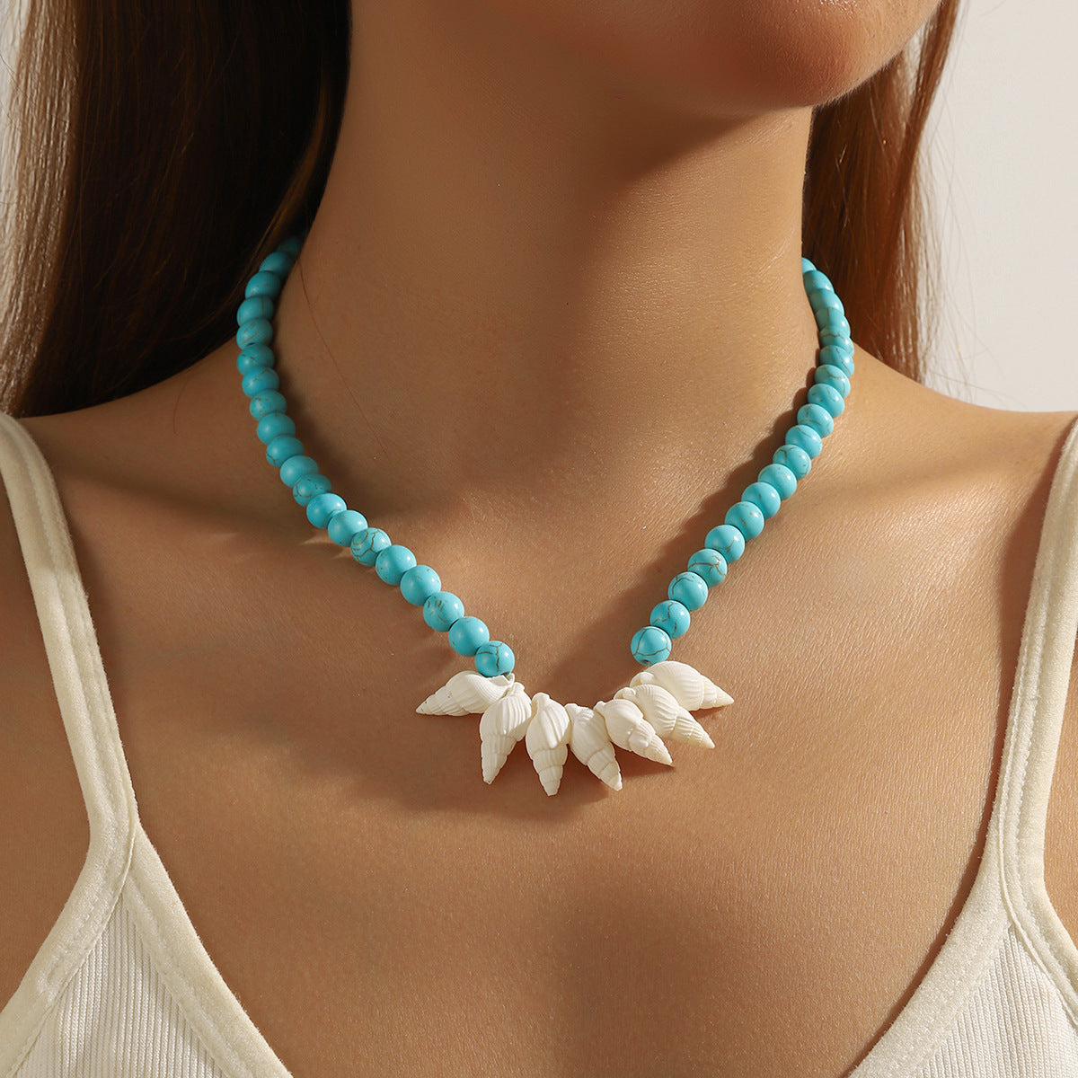 Wholesale Alloy starfish conch pendant high-grade turquoise necklace