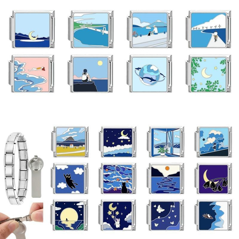 Wholesale 9mm Italian Charm Starter Bracelets DIY square Single Section Creative Stainless Steel Composable Bracelet