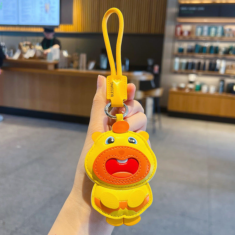 Wholesale Stylish PU Leather Capybara Plush Keychain Cute Car Bag Charm Yellow Boutique Resale