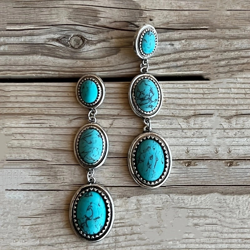 Wholesale Bohemian Retro Long Turquoise Earrings - Chic Gift for Everyday Wear Boutique Resale