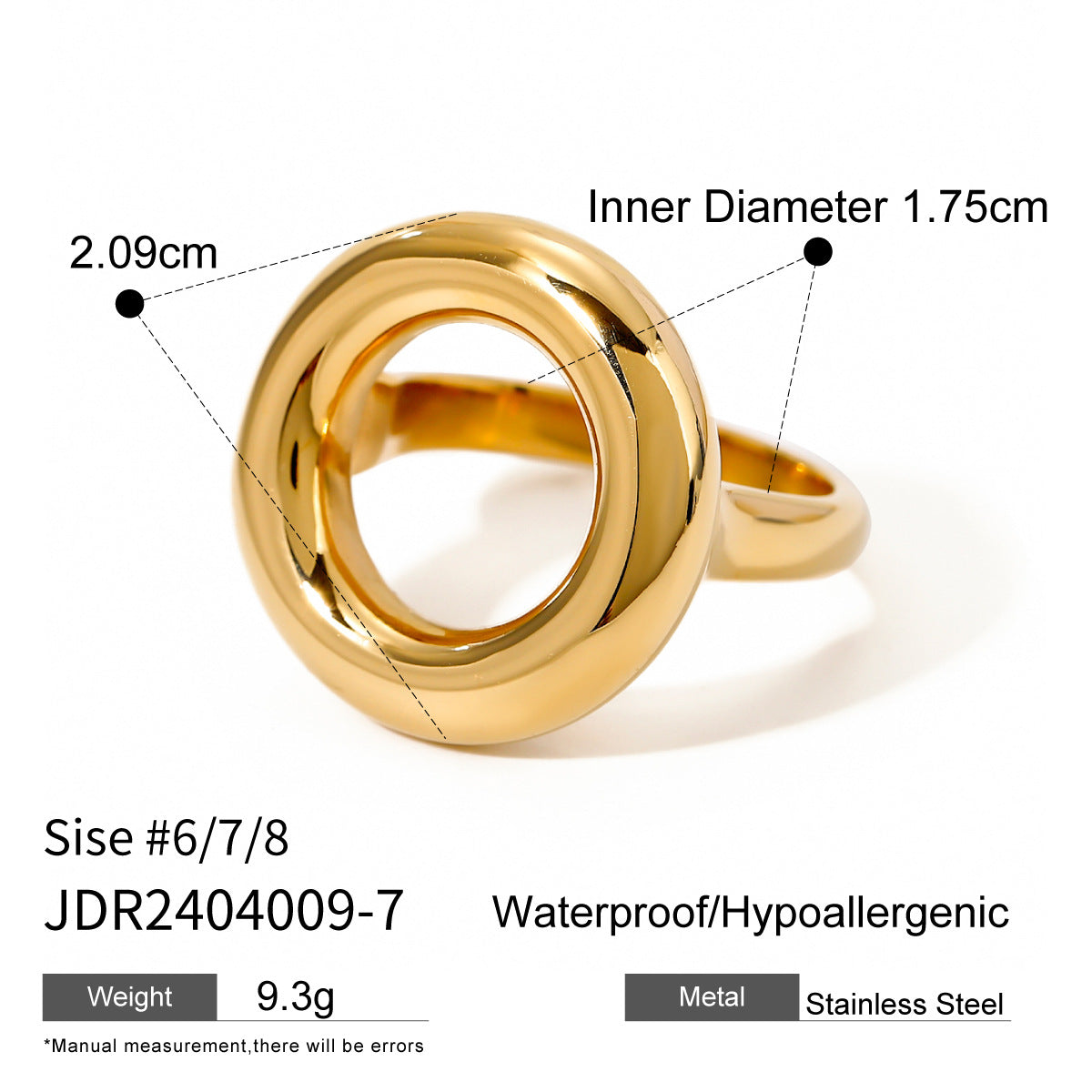 Wholesale 18k gold stainless steel round hollow ring